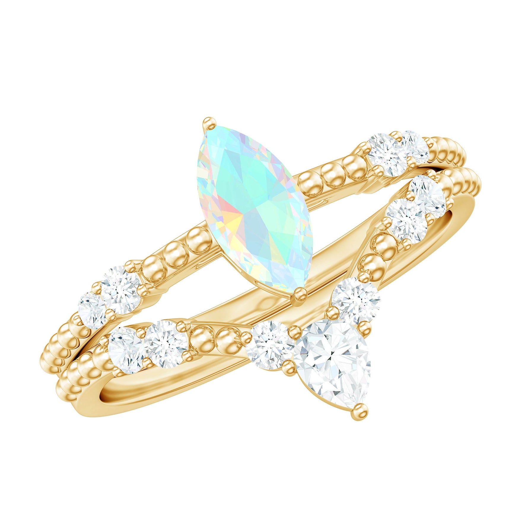 Certified Real Ethiopian Opal Marquise Engagement Wedding Ring Set of 2