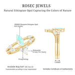 Certified Real Ethiopian Opal Marquise Engagement Wedding Ring Set of 2