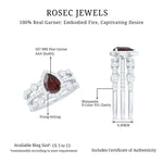 Real 5X7mm Pear Shape Garnet 3 Piece Wedding Ring Set