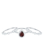 Real 5X7mm Pear Shape Garnet 3 Piece Wedding Ring Set