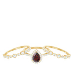 Real 5X7mm Pear Shape Garnet 3 Piece Wedding Ring Set
