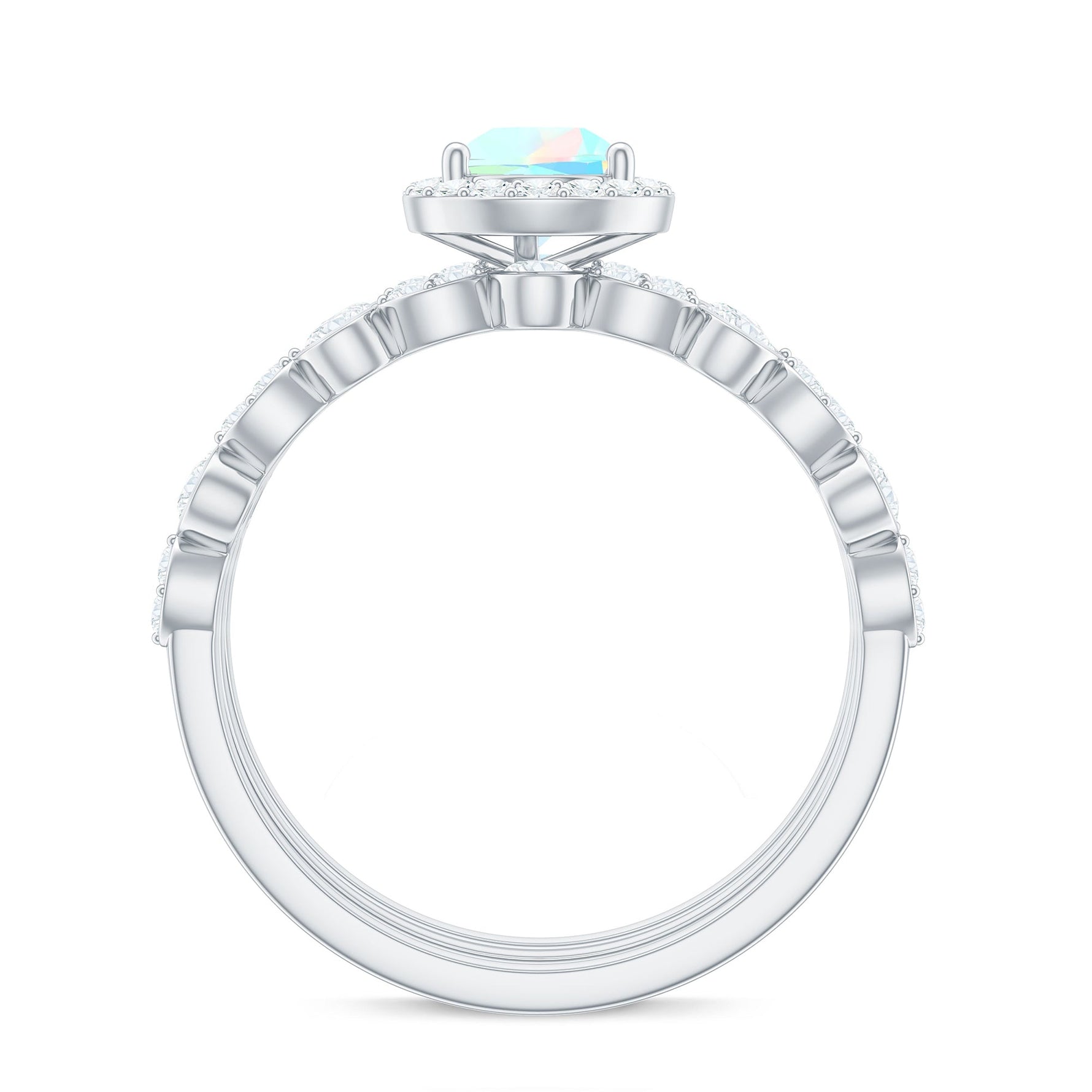 Genuine Vintage Style Opalescent Teardrop Engagement Wedding Ring Set of 3