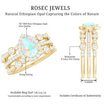 Genuine Vintage Style Opalescent Teardrop Engagement Wedding Ring Set of 3