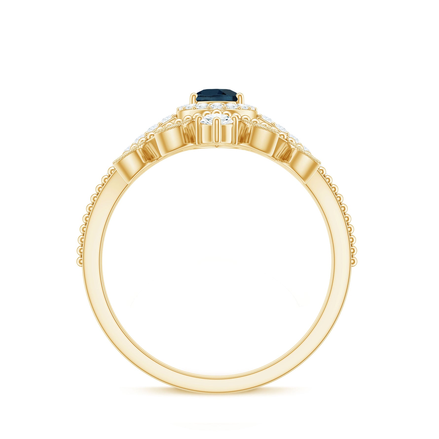 Vintage Style London Blue Topaz and Diamond Teardrop Wedding Ring Set