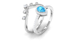 Vintage Inspired Swiss Blue Topaz Teardrop Wedding Ring Set with Diamond