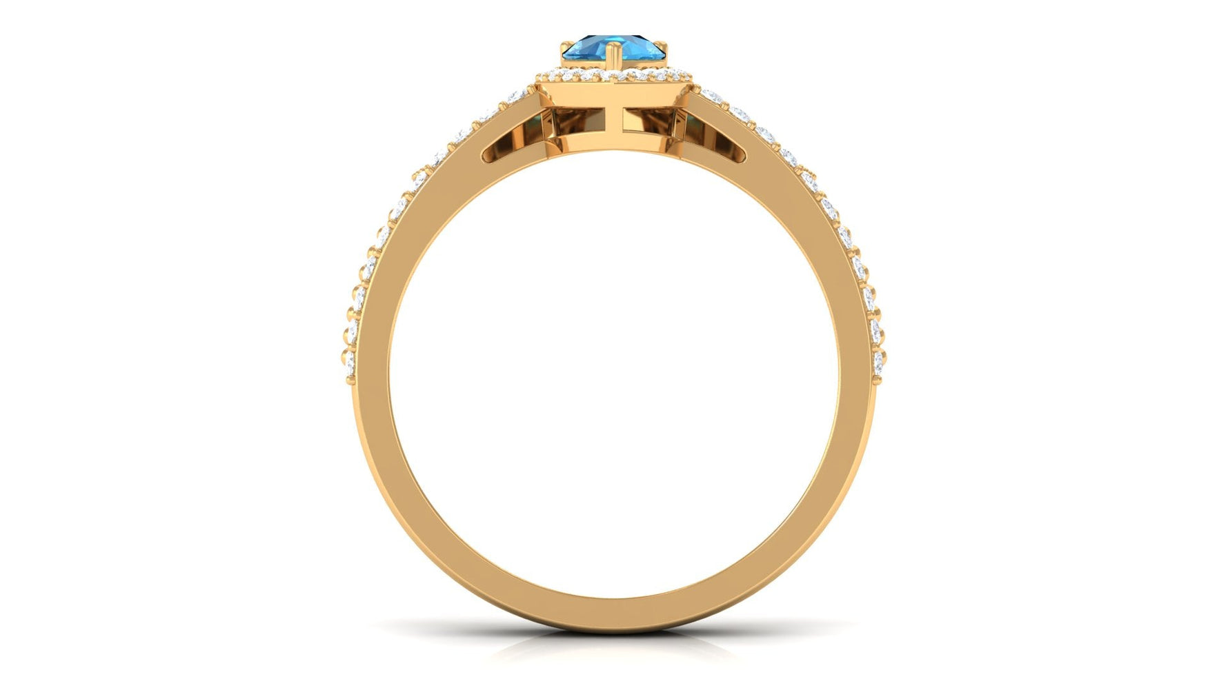 Vintage Inspired Swiss Blue Topaz Teardrop Wedding Ring Set with Diamond