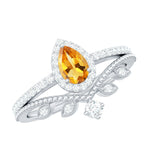 Citrine Vintage Teardrop Wedding Ring Set with Moissanite