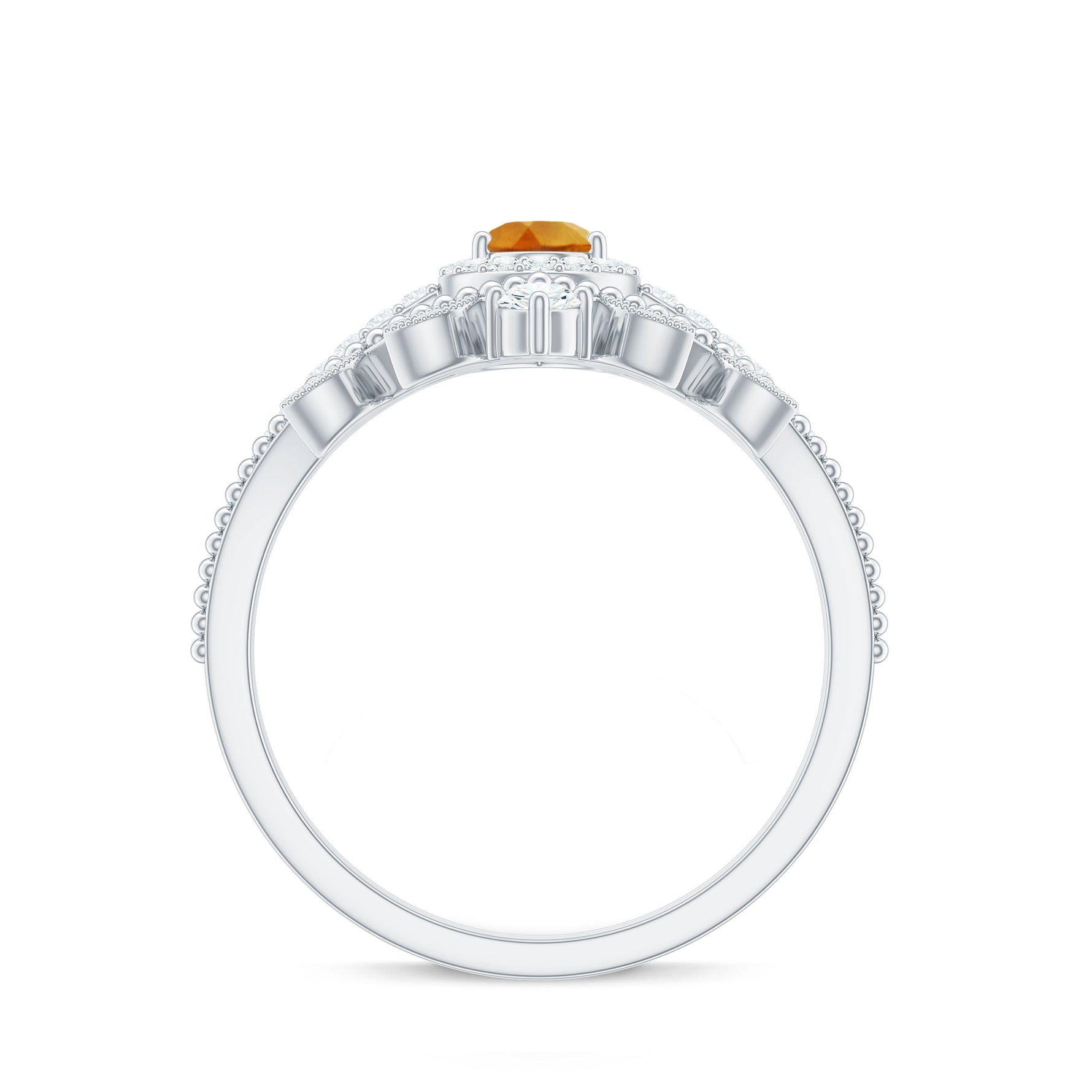 Citrine Vintage Teardrop Wedding Ring Set with Moissanite