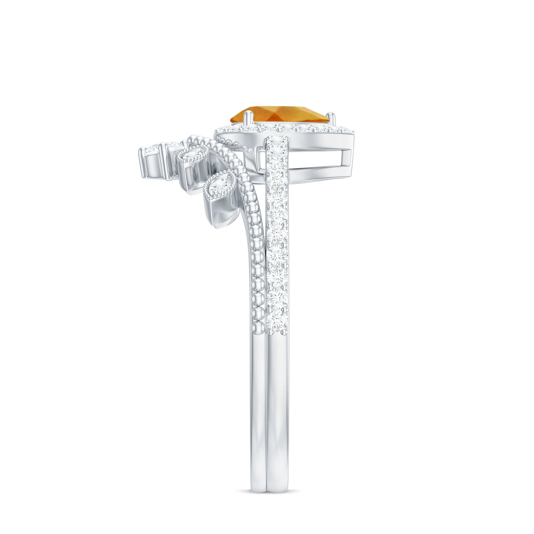 Citrine Vintage Teardrop Wedding Ring Set with Moissanite