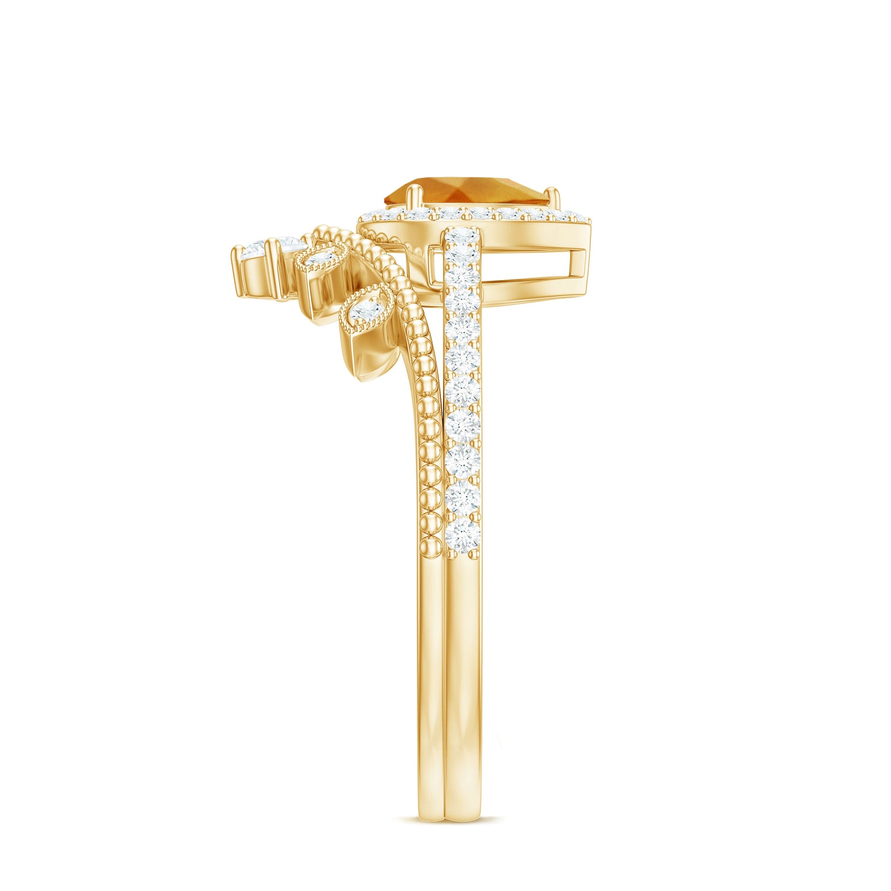 Citrine Vintage Teardrop Wedding Ring Set with Moissanite