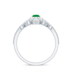 Vintage Looking Emerald Diamond Designer Engagement Wedding Ring Set