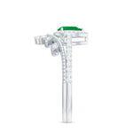 Vintage Looking Emerald Diamond Designer Engagement Wedding Ring Set