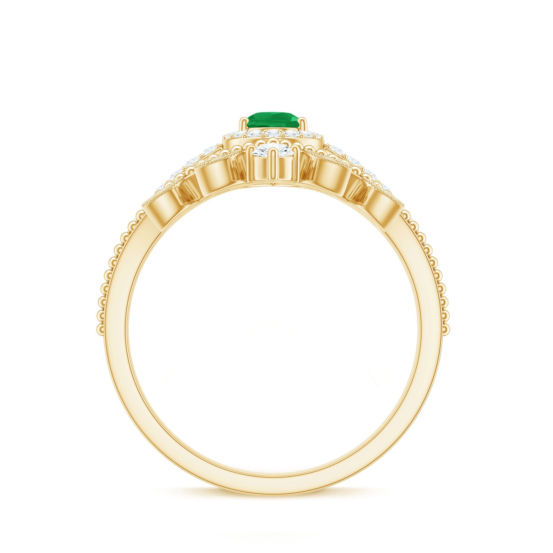 Vintage Looking Emerald Diamond Designer Engagement Wedding Ring Set