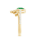 Vintage Looking Emerald Diamond Designer Engagement Wedding Ring Set