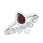 Natural Garnet Diamond Vintage Wedding Bridal Ring Set