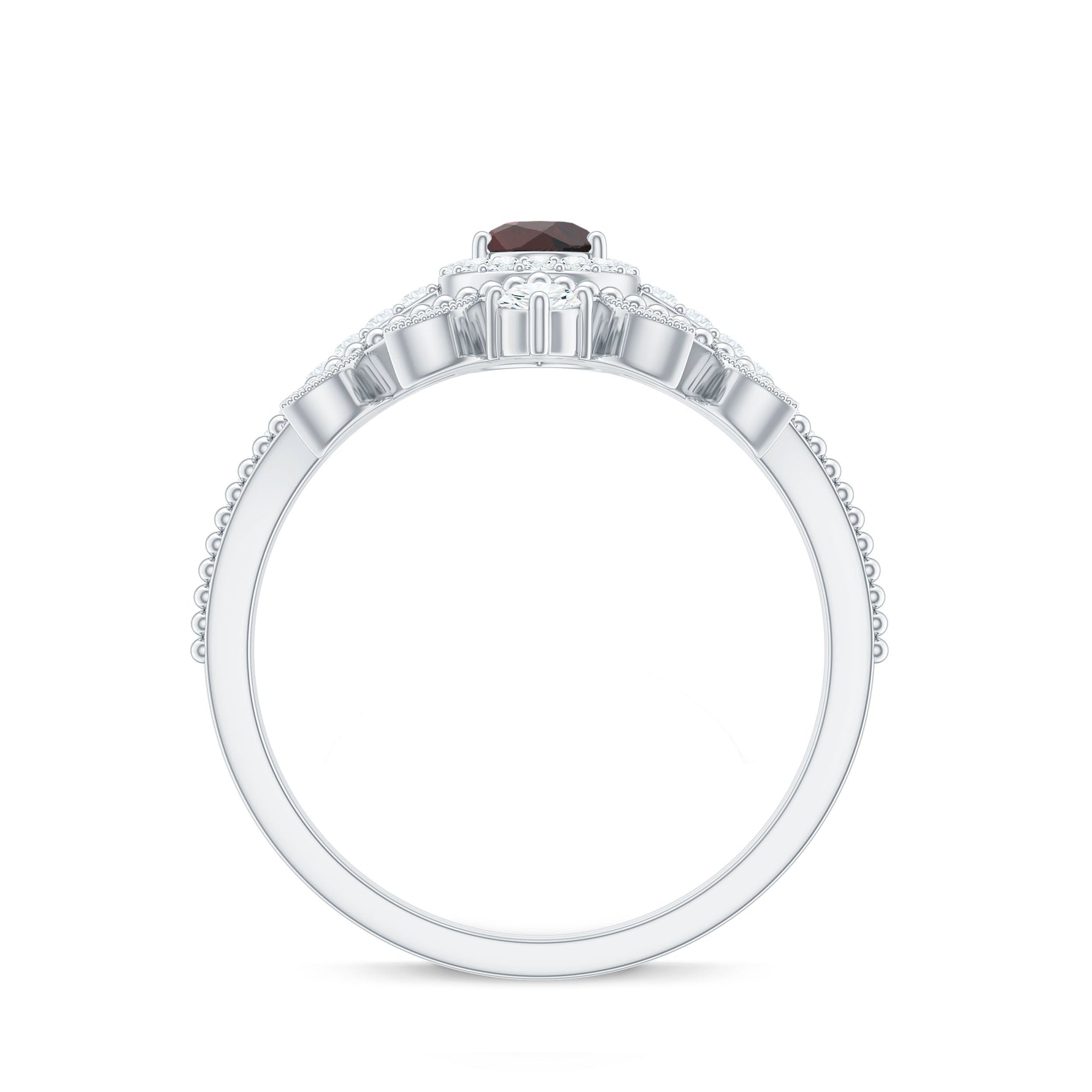 Natural Garnet Diamond Vintage Wedding Bridal Ring Set