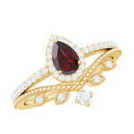 Natural Garnet Diamond Vintage Wedding Bridal Ring Set