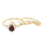 Natural Garnet Diamond Vintage Wedding Bridal Ring Set