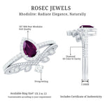 1.5 CT Vintage Inspired Rhodolite Teardrop Wedding Ring Set with Diamond