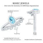 Aquamarine Vintage Teardrop Wedding Ring Set with Diamond