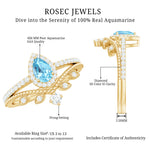 Aquamarine Vintage Teardrop Wedding Ring Set with Diamond