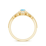 Aquamarine Vintage Teardrop Wedding Ring Set with Diamond