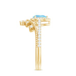 Aquamarine Vintage Teardrop Wedding Ring Set with Diamond