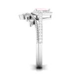 Vintage Inspired Rose Quartz Teardrop Wedding Ring Set with Diamond