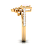 Vintage Inspired Rose Quartz Teardrop Wedding Ring Set with Diamond