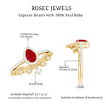 Ruby Vintage Teardrop Wedding Ring Set with Diamond