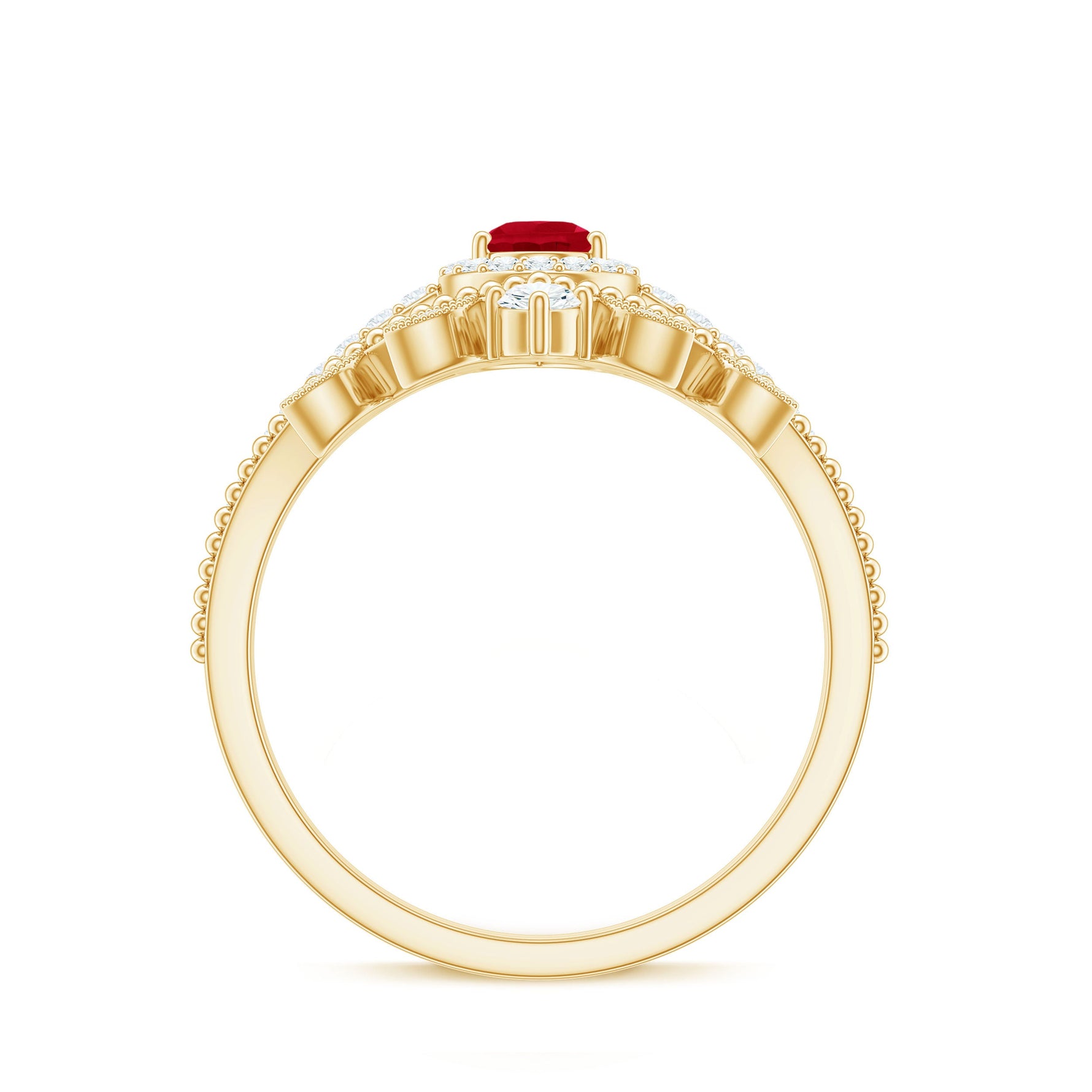 Ruby Vintage Teardrop Wedding Ring Set with Diamond