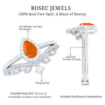 Vintage Inspired Fire Opal Teardrop Wedding Ring Set with Diamond