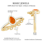 Vintage Inspired Fire Opal Teardrop Wedding Ring Set with Diamond