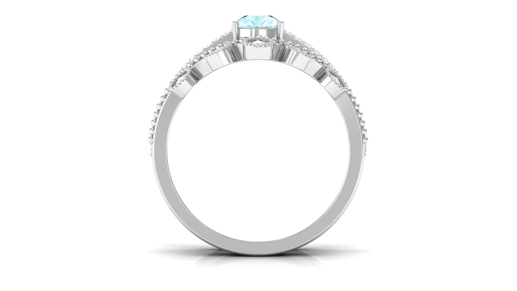 Pear Cut Real Sky Blue Topaz and Diamond Wedding Ring Set