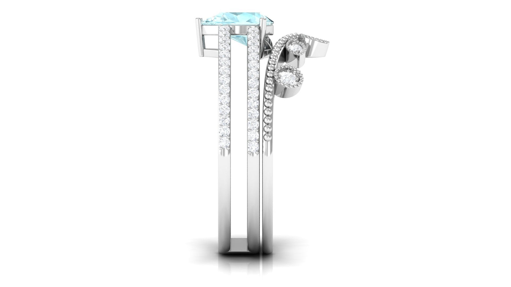 Pear Cut Real Sky Blue Topaz and Diamond Wedding Ring Set