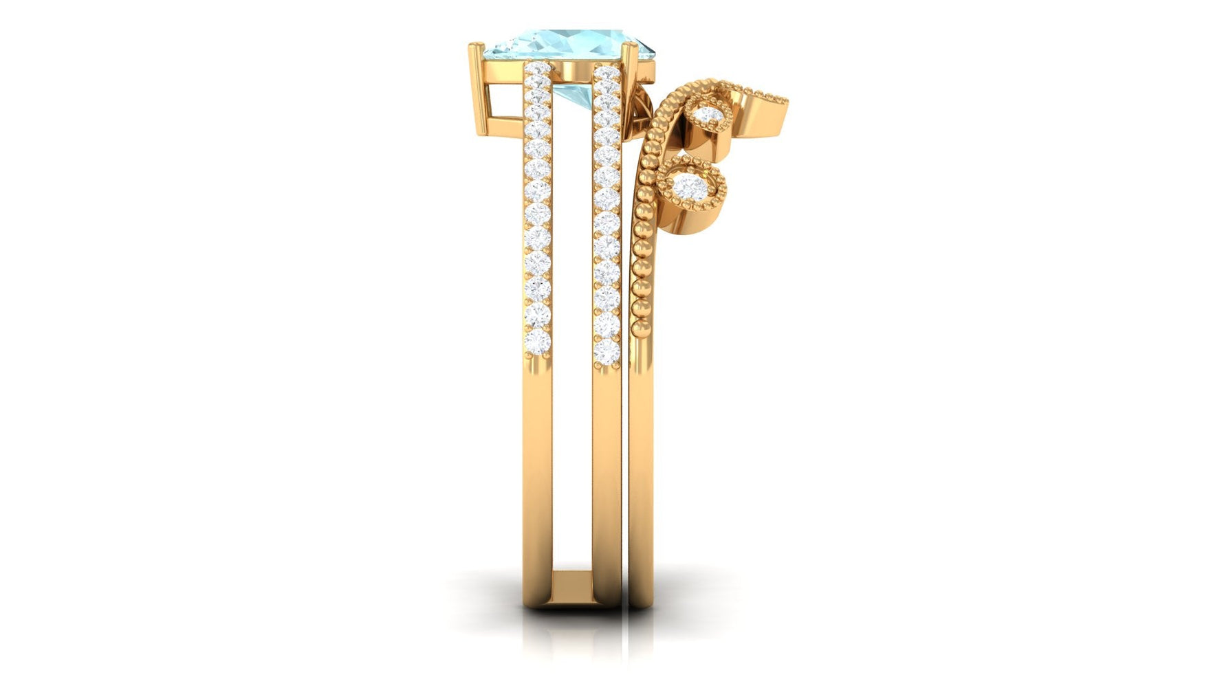 Pear Cut Real Sky Blue Topaz and Diamond Wedding Ring Set