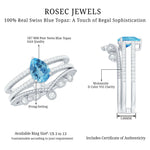 Pear Cut Natural Swiss Blue Topaz and Moissanite Wedding Ring Set