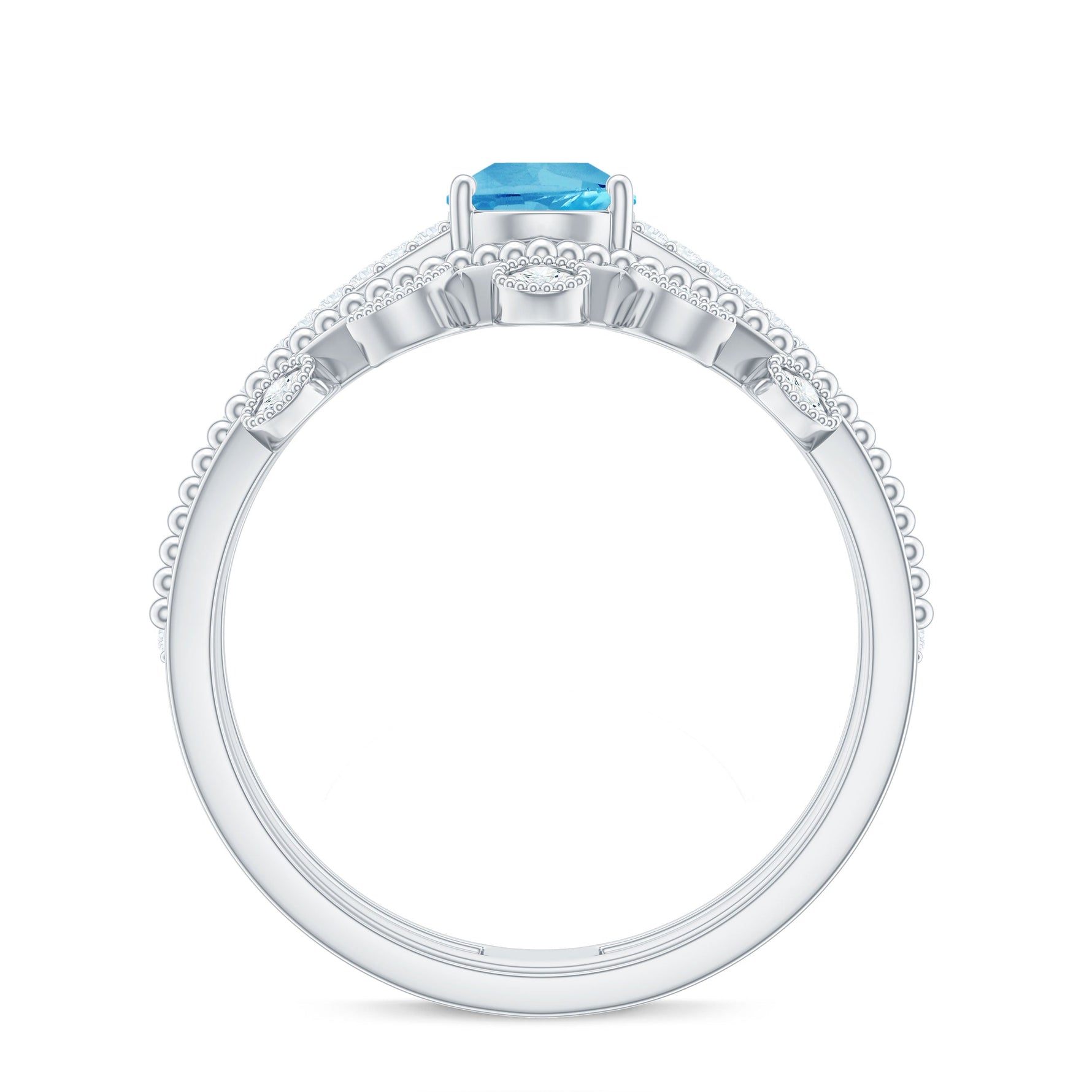 Pear Cut Natural Swiss Blue Topaz and Moissanite Wedding Ring Set