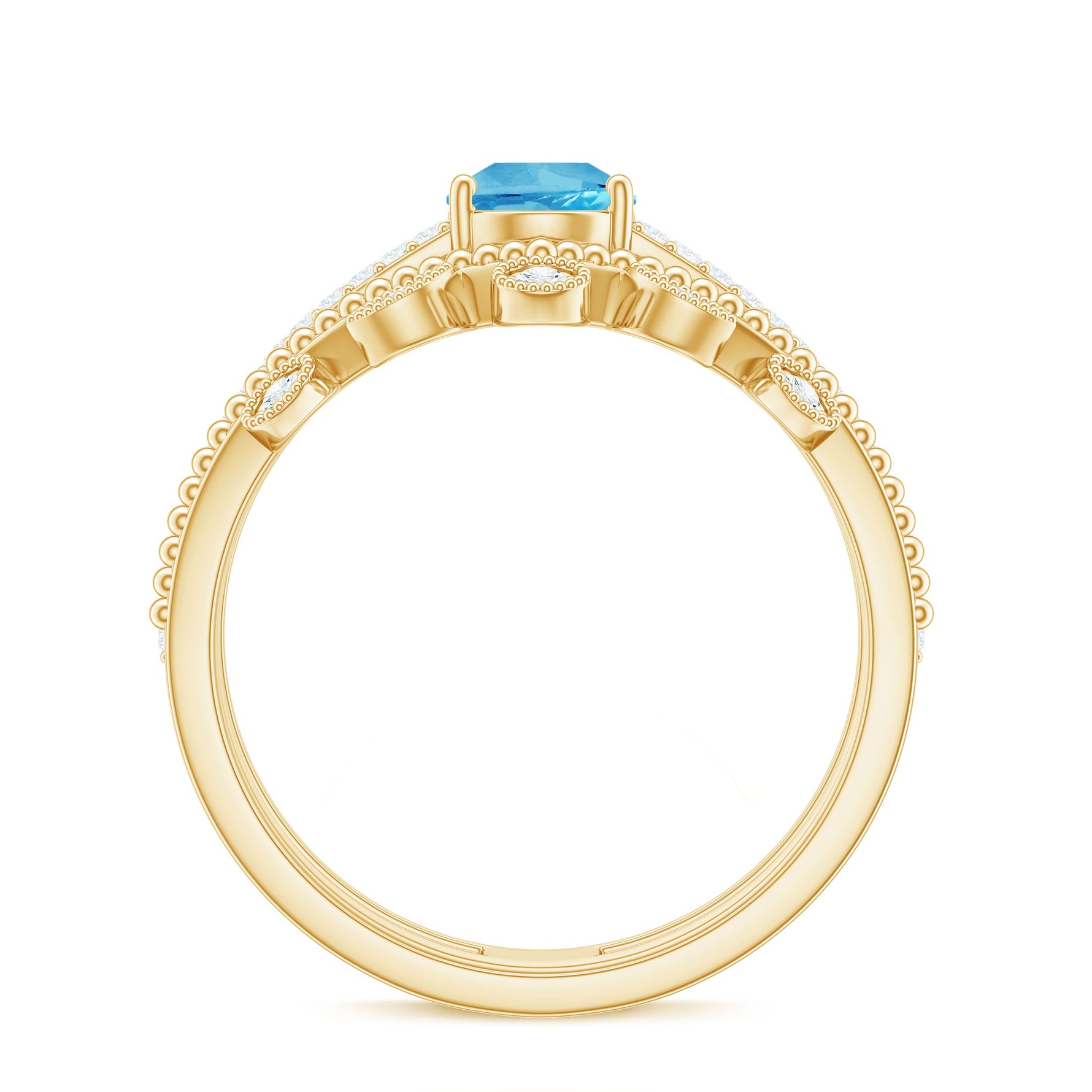 Pear Cut Natural Swiss Blue Topaz and Moissanite Wedding Ring Set