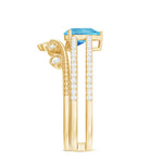 Pear Cut Natural Swiss Blue Topaz and Moissanite Wedding Ring Set