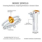 Pear Cut Natural Citrine and Moissanite Wedding Ring Set