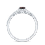 Natural Garnet Diamond Double Band Engagement Ring Wedding Band