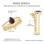 Natural Garnet Diamond Double Band Engagement Ring Wedding Band