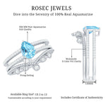 Pear Cut Real Aquamarine and Moissanite Wedding Ring Set