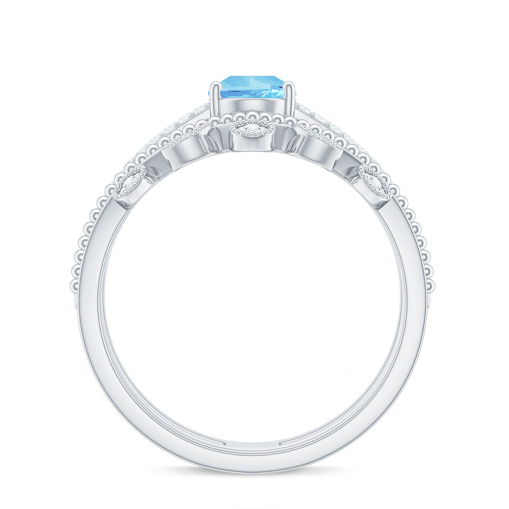 Pear Cut Real Aquamarine and Moissanite Wedding Ring Set