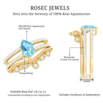 Pear Cut Real Aquamarine and Moissanite Wedding Ring Set