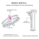 Pear Cut Natural Rose Quartz and Moissanite Wedding Ring Set