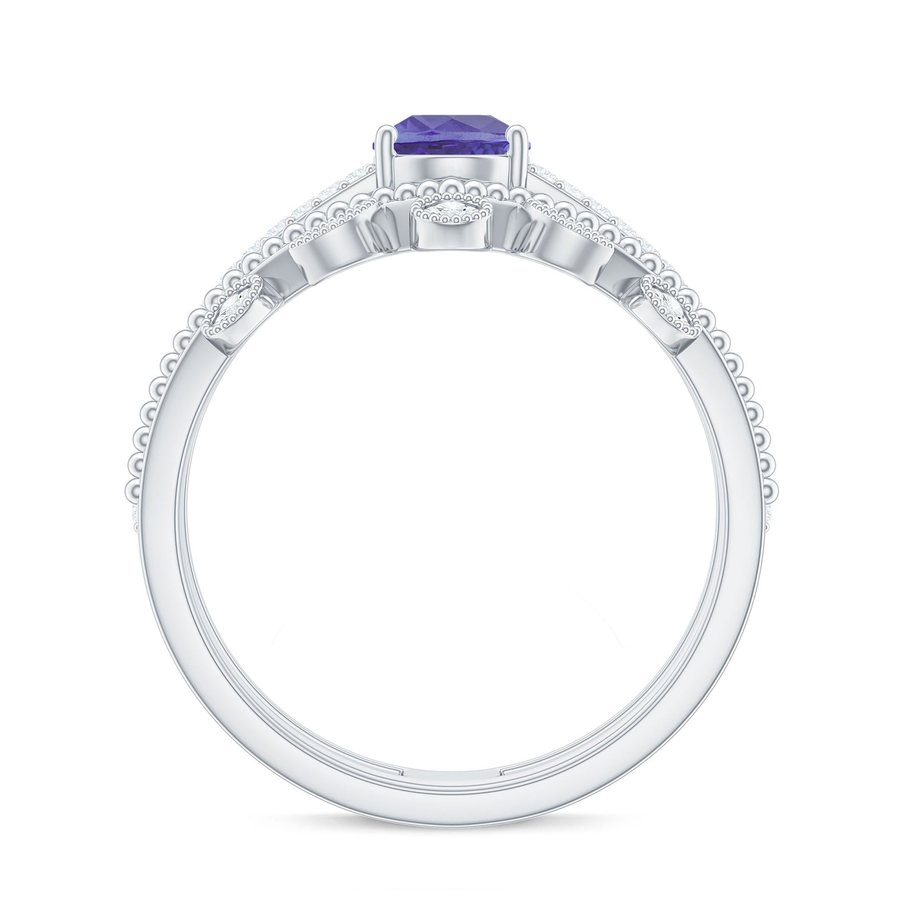 Pear Cut Natural Tanzanite and Diamond Wedding Ring Set