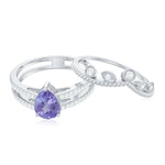 Pear Cut Natural Tanzanite and Diamond Wedding Ring Set