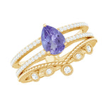 Pear Cut Natural Tanzanite and Diamond Wedding Ring Set